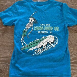 Boys Kona Surf Co. teal skeleton short sleeve t-shirt tee size Small 6/7